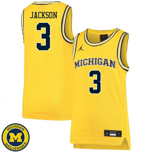 Men Michigan Wolverines #3 Zeb Jackson Yellow Basketball Basketball Jersey